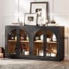 4-Door Arched Buffet Sideboard with Glass Doors & Large Storage, Adjustable Shelves for Kitchen, Dining Room & Living Room