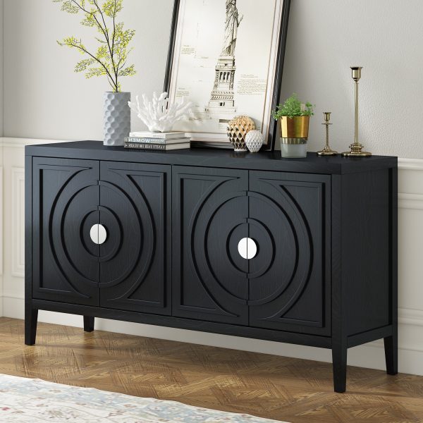 Retro Sideboard with Circular Groove Design & Round Metal Door Handles for Entryway, Dining Room & Living Room