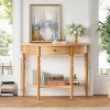 Farmhouse Half Moon Console Table with Drawer & Shelf, Rustic Accent Sofa Table for Entryway, Living Room, Hallway & Foyer