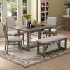 1-107.jpg 6-Piece Retro Dining Table Set for 6, 60" Wooden Kitchen Table with 4 Chairs & Bench, Trestle Base Dining Set for Kitchen & Dining Room