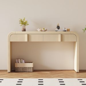 Modern Console Table with 2 Storage Drawers, Fluted Entryway Table with Rounded Silhouette for Hallway & Living Room