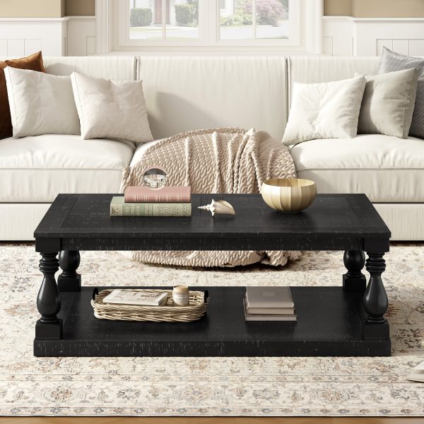 Vintage Coffee Table with Artistic Vase-Style Column Legs & Premium Pine Veneer, Boasting Timeless Elegance. Ideal for Living Rooms and Studies.