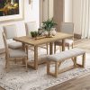 6-Piece Retro Dining Set for 6, 60" Wooden Kitchen Table with 4 Chairs & Bench, Trestle Base Design for Kitchen & Dining Room