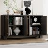 Wood Sideboard Buffet Cabinet with Storage, Adjustable Shelves and Gold Handles for Kitchen, Dining & Living Room
