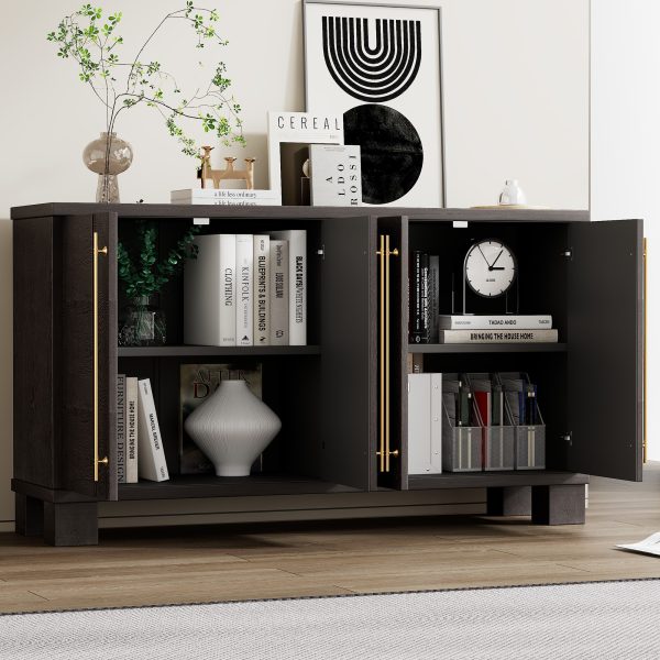 Wood Sideboard Buffet Cabinet with Storage, Adjustable Shelves and Gold Handles for Kitchen, Dining & Living Room
