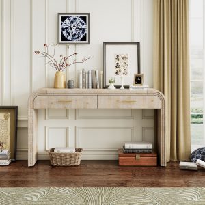 Unique Retro Silhouette Open-Style Console Table with Two Top Drawers for Entryway, Dining Room & Living Room