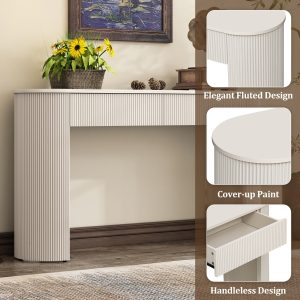 Modern Fluted Console Table with 2 Storage Drawers, Oval Top Entryway Table for Entryway & Living Room