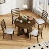 Retro 5-Piece Dining Set, Extendable Round Dining Table with 16" Removable Middle Leaf, Unique Geometric Design for Kitchen & Dining Room (with Chairs)