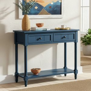 Traditional-Style Console Table C Daisy Collection with Dual Drawers & Bottom Shelf