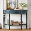 Farmhouse Half Moon Console Table with Storage Drawer & Open Shelf, Rustic Accent Sofa Table for Entryway, Living Room, Hallway & Foyer