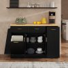 1-121.jpg Multifunctional Kitchen Storage Sideboard with Trash Can Storage, Sliding Door Cabinet & 3-Tier Spice Rack, Versatile Kitchen Island for Kitchen & Dining Room