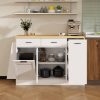 1-122.jpg Multifunctional Storage Sideboard & Kitchen Island with Trash Can Compartment, Sliding Door Cabinet and 3-Tier Spice Rack for Kitchen & Dining Room