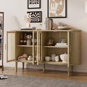 1-124.jpg Farmhouse Wood Sideboard Buffet Cabinet with Glass Doors & Adjustable Shelves, Multi-Purpose Storage Cabinet for Kitchen, Dining Room & Living Room