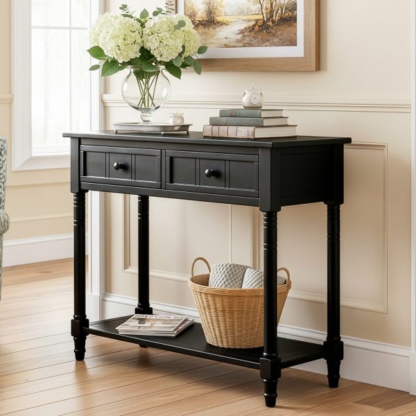 Daisy Series Traditional Console Table with Two Drawers & Bottom Storage Shelf