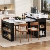 1-128.jpg Extendable Dining Table with Folding Tabletop, Bar Table with Drawers & Power Outlet, Rolling Kitchen Island with Hooks, Multi-Purpose Sideboard for Kitchen & Dining Room