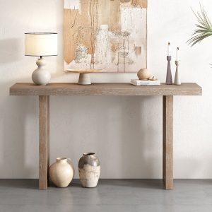 Uniquely Designed Oak Veneer Console Table with Distinctive Side Silhouettes C Suitable for Entryway, Hallway, Living Room, Foyer & Corridor