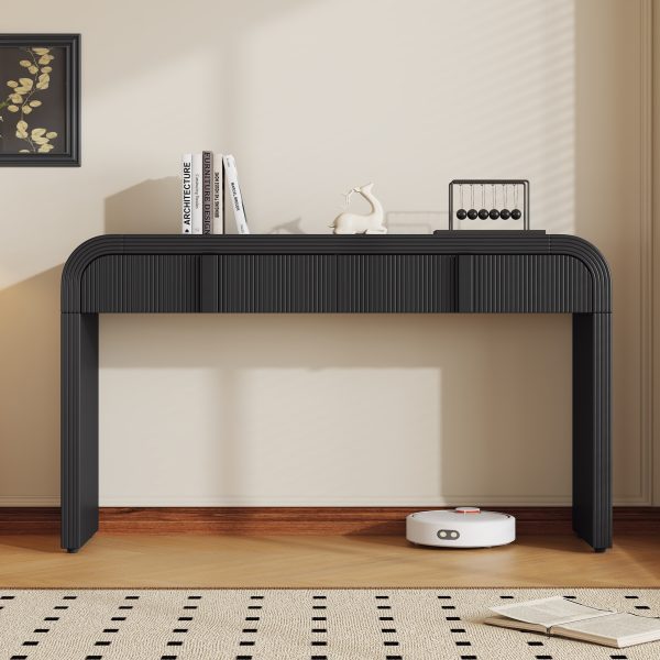 Modern Console Table with 2 Storage Drawers, Fluted Panel Entryway Table with Rounded Edges for Hallway, Living Room & Entryway