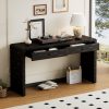 1-132.jpg Curved Wooden Console Table with 2 Storage Drawers, Farmhouse Rustic Entryway Table in Distressed Black for Hallway & Living Room