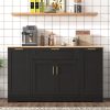 Multi-Functional Storage Sideboard & Extendable Dining Table with Adjustable Shelves, 3-Tier Pull-Out Rack, Kitchen Island for Kitchen, Dining Room & Living Room
