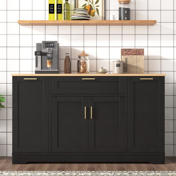 Multi-Functional Storage Sideboard & Extendable Dining Table with Adjustable Shelves, 3-Tier Pull-Out Rack, Kitchen Island for Kitchen, Dining Room & Living Room