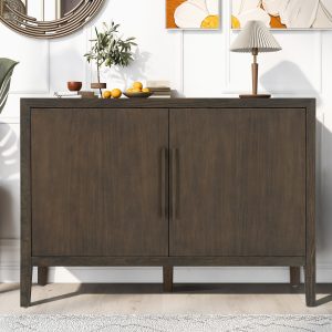 47.25-Inch Farmhouse Sideboard with Pine Veneer & 2 Doors, Retro Buffet with Adjustable Feet, Minimalist Wooden Storage Cabinet with Metal Handles C For Living Room & Kitchen