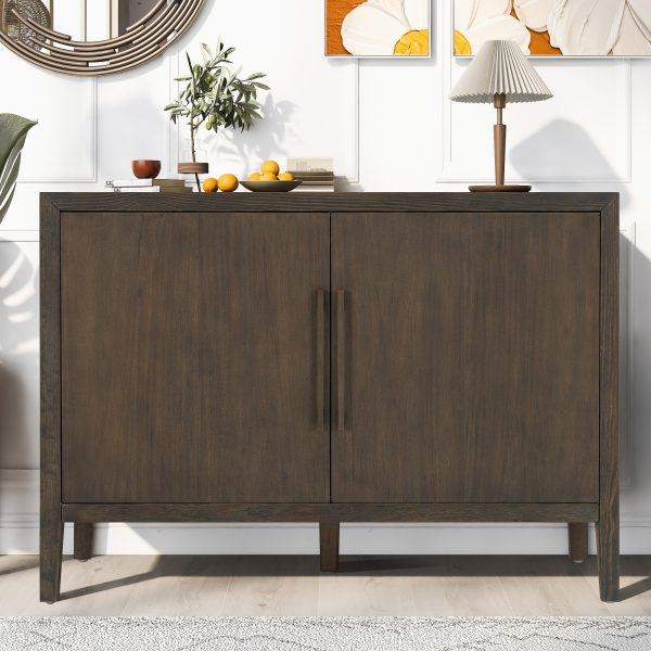 47.25-Inch Farmhouse Sideboard with Pine Veneer & 2 Doors, Retro Buffet with Adjustable Feet, Minimalist Wooden Storage Cabinet with Metal Handles C For Living Room & Kitchen