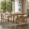 6-Piece Farmhouse Dining Set for 6 People, Solid Wood Frame & Legs Dining Furniture with Ergonomic Dual-Style Chairs, Perfect for Kitchen & Dining Room