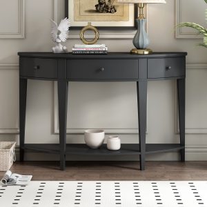 Modern Curved Console Sofa Table with 3 Drawers & 1 Shelf C Suitable for Hallway, Entryway, Living Room