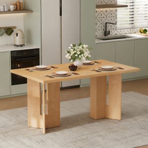 Farmhouse Wood Dining Table, 60" Rectangular Table with Cutout Table Legs for Dining Room, Kitchen & Living Room