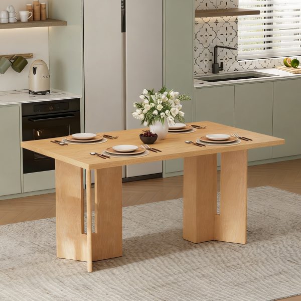 Farmhouse Wood Dining Table, 60" Rectangular Table with Cutout Table Legs for Dining Room, Kitchen & Living Room