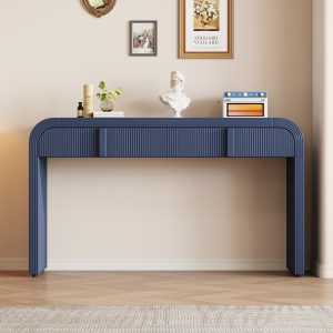 Modern Console Table with 2 Storage Drawers, Fluted Entryway Table with Rounded Silhouette for Hallway, Living Room & Entryway