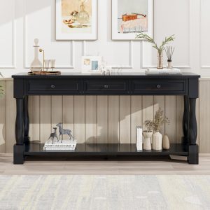 63" Long Console Table with Drawers & Open Shelf, Modern Entryway Table for Hallway & Living Room
