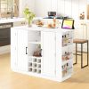 1-16.jpg Wine Bar Cabinet with Foldable Tabletop & Power Outlet, Counter Height Bar Table with Wine Rack & Glass Holder, Double-Door Buffet Sideboard with Side Shelves (Chairs Not Included)