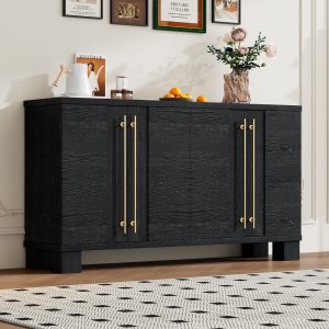 Sideboard Buffet Cabinet with Storage, Wood Cabinet with Adjustable Shelves & Gold Handles for Kitchen, Dining Room & Living Room