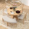 5-Piece Rustic Round Dining Set with 3 Upholstered Chairs + Curved Bench, Perfect for Dining Room/Kitchen/Living Room