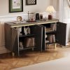 60" Retro 4-Door Buffet Cabinet, Vintage Sideboard with Dimensional Doors & Adjustable Shelves for Dining Room/Kitchen/Living Room