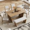 6-Piece Retro Dining Set for 6, 60" Wooden Kitchen Table with 4 Chairs & Bench, Trestle Base for Kitchen & Dining Room