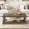 Vintage Coffee Table with Artistic Vase Column Legs and Luxurious Pine Veneer, Boasting Timeless Charm for Living Room & Study