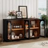 4-Door Large Arched Buffet Cabinet with Glass Doors & Adjustable Shelves, Storage Sideboard for Kitchen, Dining Room & Living Room