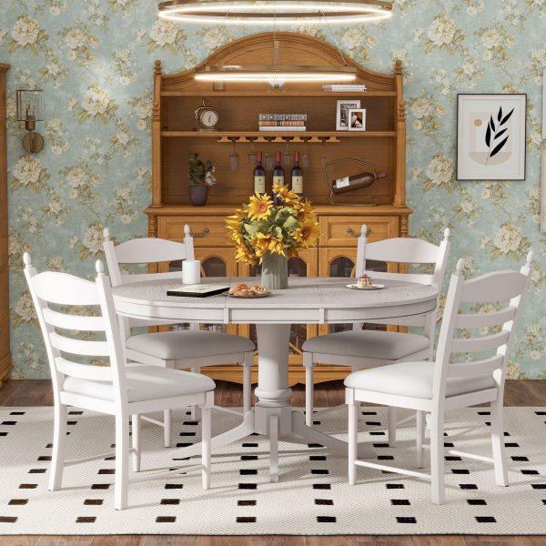 5-Piece Retro Wooden Dining Set with Round Extendable Table & 4 Upholstered Chairs