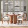 5-Piece Round Dining Set for 4, Minimalist Farmhouse Style Table with 4 Solid Wood Upholstered Chairs for Kitchen & Dining Room