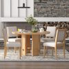 5-Piece Round Dining Set for 4, Minimalist Farmhouse Style with 4 Solid Wood Upholstered Chairs, for Kitchen & Dining Room