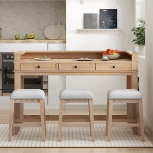 1-185.jpg 4-Piece Dining Set for 3, Retro Kitchen Table & Chair Set with 3 Storage Drawers, Perfect for Small Spaces