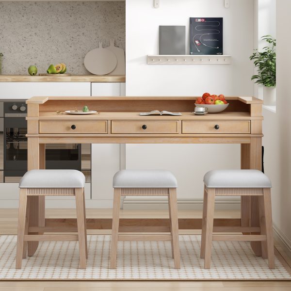 4-Piece Dining Set for 3, Retro Kitchen Table & Chair Set with 3 Storage Drawers, Perfect for Small Spaces
