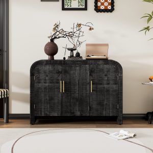Retro Minimalist Curved Sideboard Cabinet with Gold Handles & Adjustable Dividers, for Living Room & Dining Room