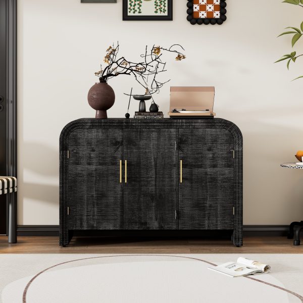 1-186.jpg Retro Minimalist Curved Sideboard Cabinet with Gold Handles & Adjustable Dividers, for Living Room & Dining Room