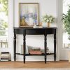 Farmhouse Half-Moon Console Table with Storage Drawer & Open Shelf C Rustic Accent & Sofa Table for Entryway, Living Room, Hallway and Foyer