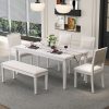 Vintage Extendable 6-Person Dining Set with 4 Chairs & Bench, 59-72 Inch Rustic Farmhouse Kitchen Table with Distressed Finish & Retro Carved Legs