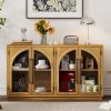 Large 4-Door Storage Buffet Sideboard with Glass Doors, Arched Cabinet with Adjustable Shelves for Kitchen, Dining Room & Living Room