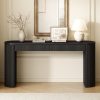 1-19.jpg 58.3" Entryway Console Table with Large Tabletop & Double Drawers, Featuring Arched Sturdy Legs with Stripe Detailing, Pine Veneer Sofa Table with Adjustable Feet for Living Room, Hallway, Foyer & Kitchen